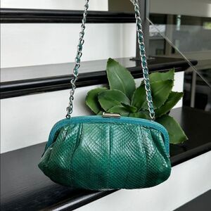 Etienne Aigner Teal Embossed Leather Convertible Shoulder Bag Clutch clean